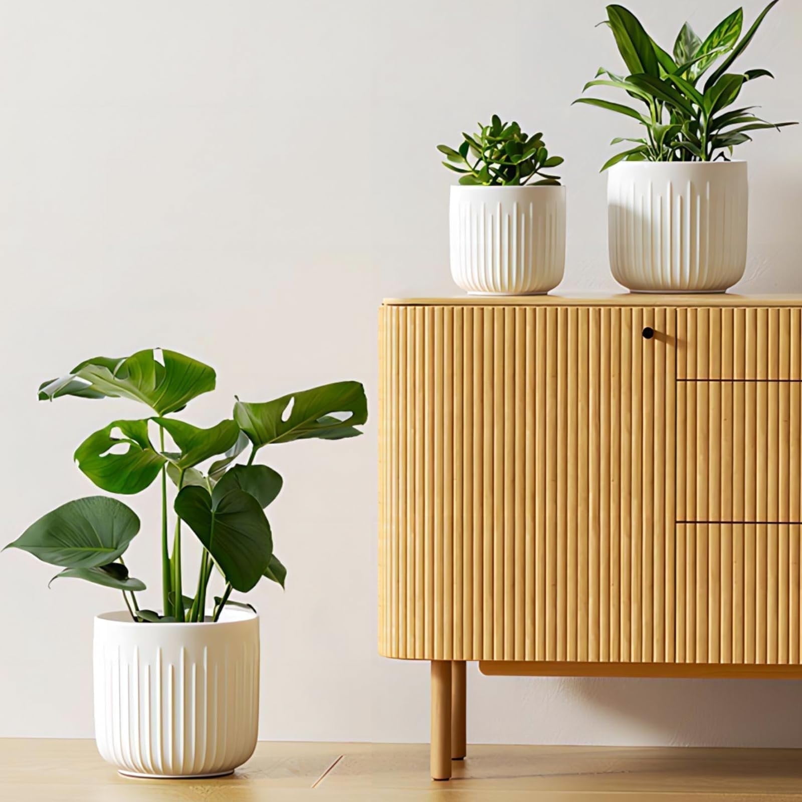 BEMAY 3-Pack Ceramic Plant Pots, 5.7", 6.9", 8.3" Sizes Indoor Planters, White Flower Pots with Drainage Holes