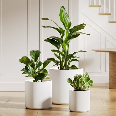 BEMAY Set of 3 (10"+8"+6") Plant Pots with Drainage Hole & Plug for Indoor & Patio Decor, White Indoor Planters