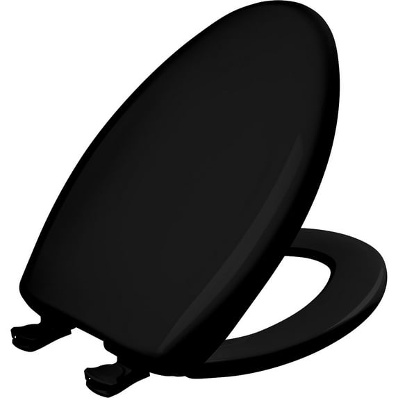BEMIS 1200SLOWT 047 Elongated Closed Front Toilet Seat,Black, With Cover, Plastic, Black