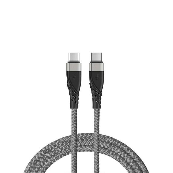 BEMZ 60W USB-C to USB-C (Type-C) Ultra Fast Charging PD (Power Delivery) Transfer Data Sync Rugged Nylon USB Cable - 3 Feet - Grey