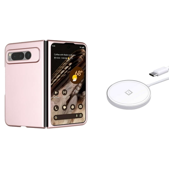 BEMZ Snap-On Series Phone Case for Google Pixel Fold - Slim Protective Matte Cover (Rose Gold) with 15W Magnetic High Powered Fast Charging Wireless Charger