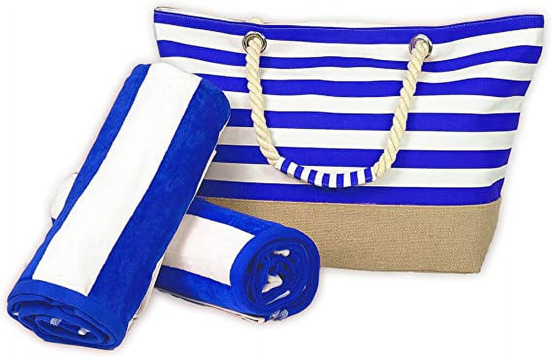 Toalha De Praia Listrada 100% Algodão | 81x157cm Azul Ben Kaufman