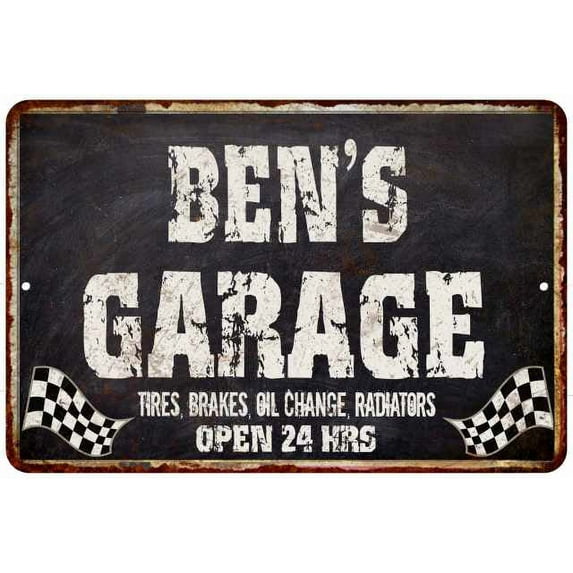BEN'S Garage Black Grunge Sign 8 x 12 High Gloss Metal 208120005005