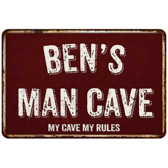 BEN'S Man Cave Red Grunge Sign 8 x 12 High Gloss Metal Sign 208120003005