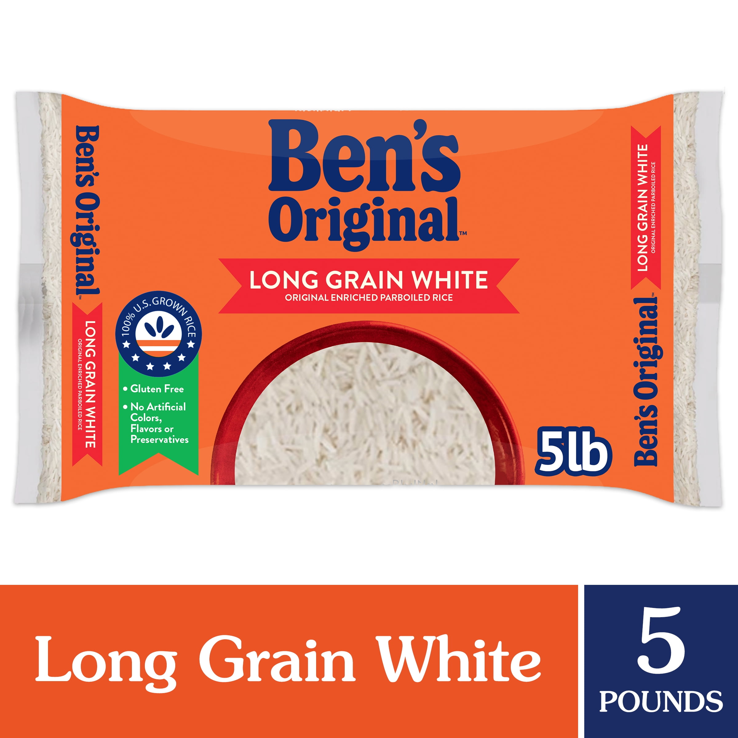 BEN'S ORIGINAL Enriched Long Grain White Rice, Parboiled Rice, 5 LB Bag 