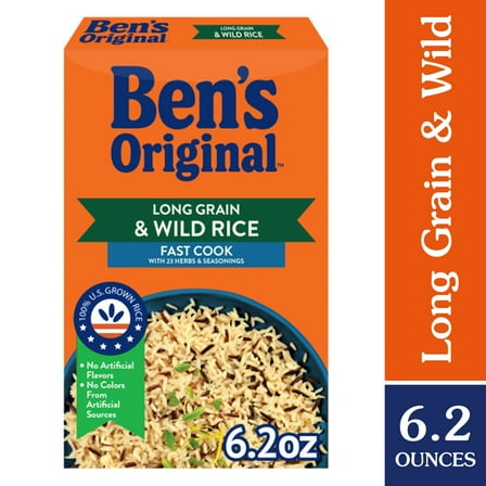 BEN'S ORIGINAL Long Grain Rice and Wild Rice, Fast Cook Rice, 6.2 OZ Box