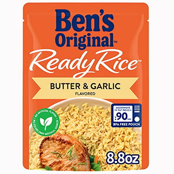 BEN S ORIGINAL Ready Rice Butter and Garlic Flavored Rice  Easy Dinner Side  8.8 OZ Pouch (Pack of 14)
