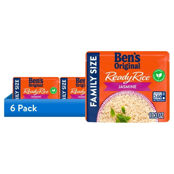 (6 pack) Ben's Original Ready Rice Jasmine Family Size Rice, Easy Dinner Side, 17.3 oz Pouch