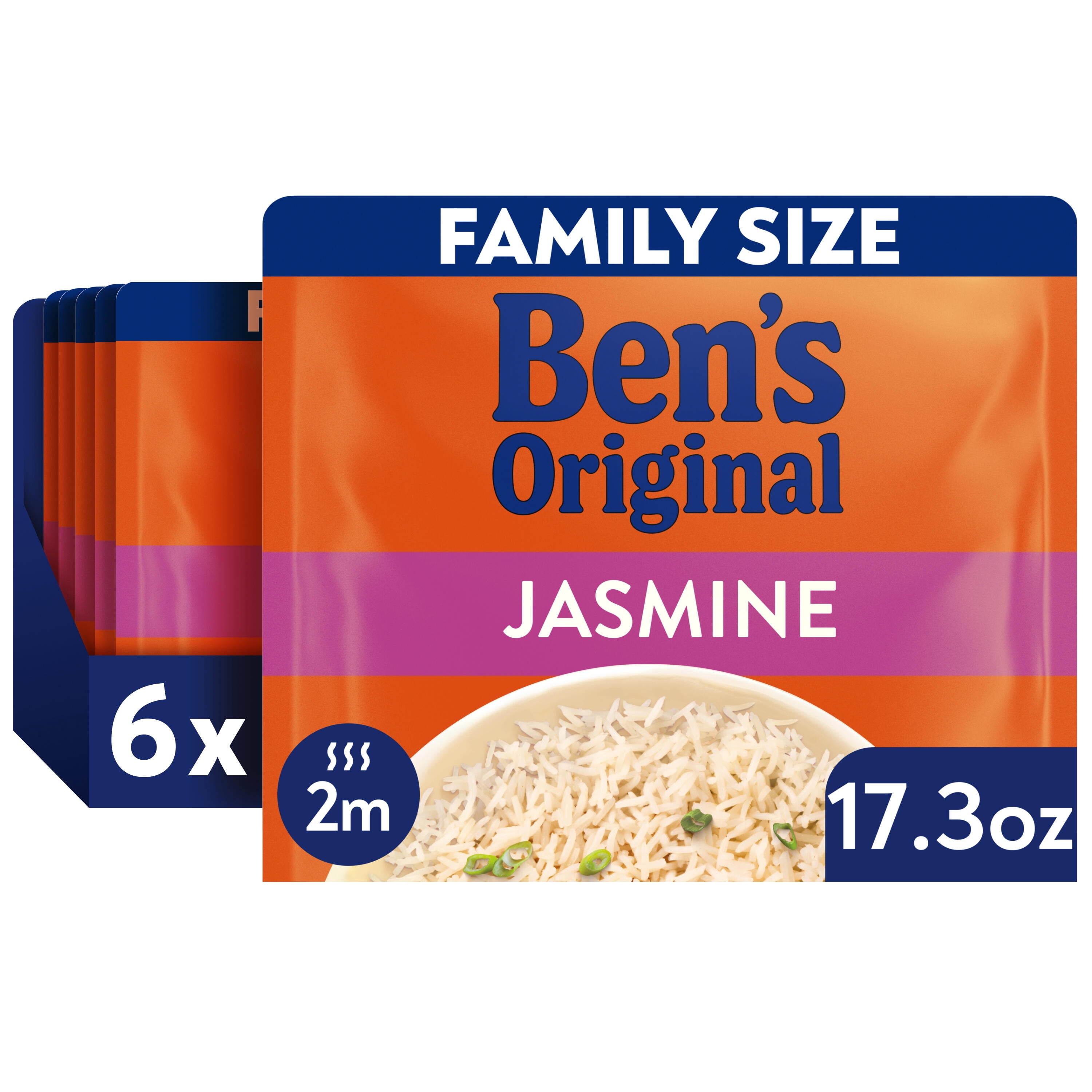 (6 pack) Ben's Original Ready Rice Jasmine Family Size Rice, Easy Dinner Side, 17.3 oz Pouch