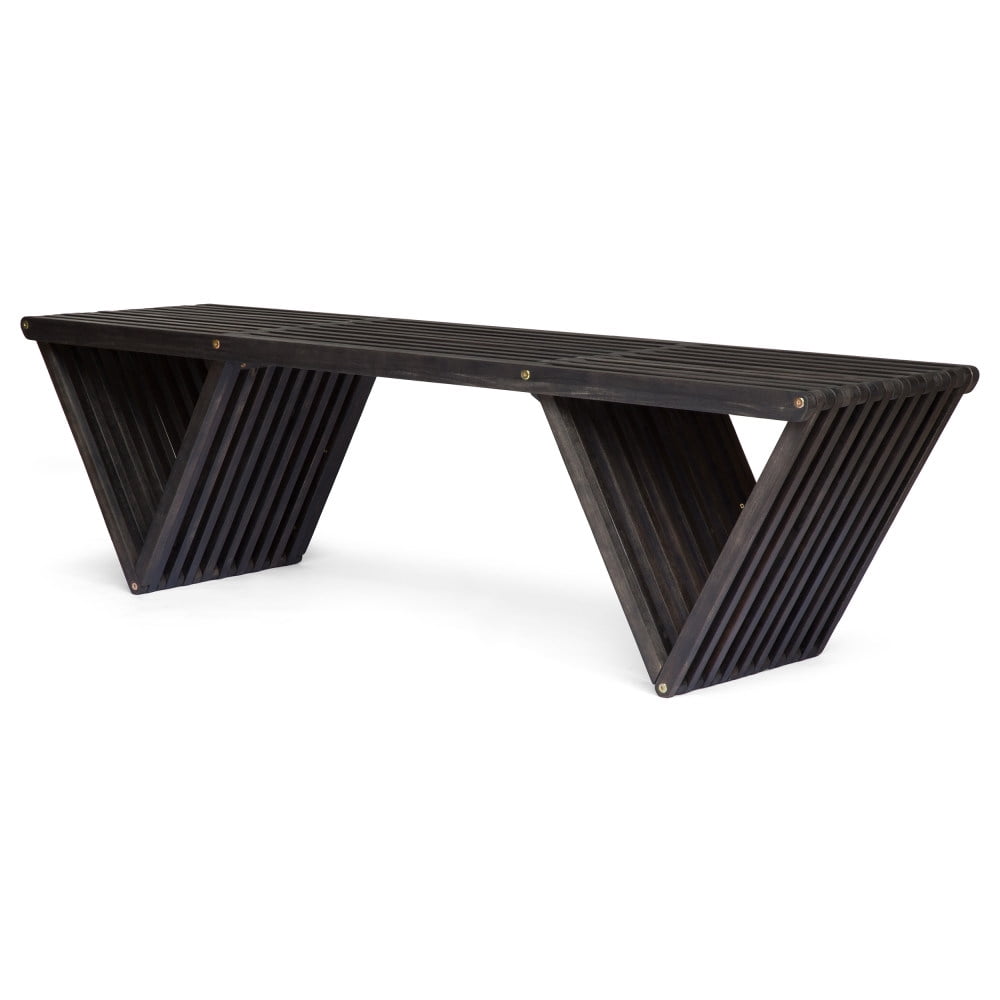 Dark Gray Acacia Wood Outdoor Bench with Slat Design