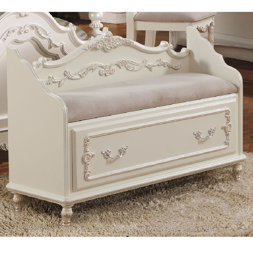 ACME Pearl Bench w/Drawer, Pearl White Finish