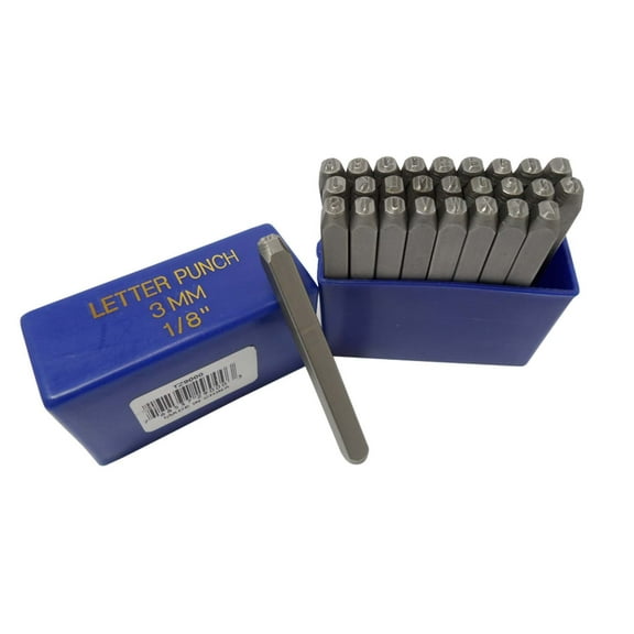 BENCH WIZARD 1/8" (3mm) Gray Letter Punch Set | A-Z Capital Letters and "&" Symbol | Metal Forged Stamps | Organized in Sturdy Plastic Box