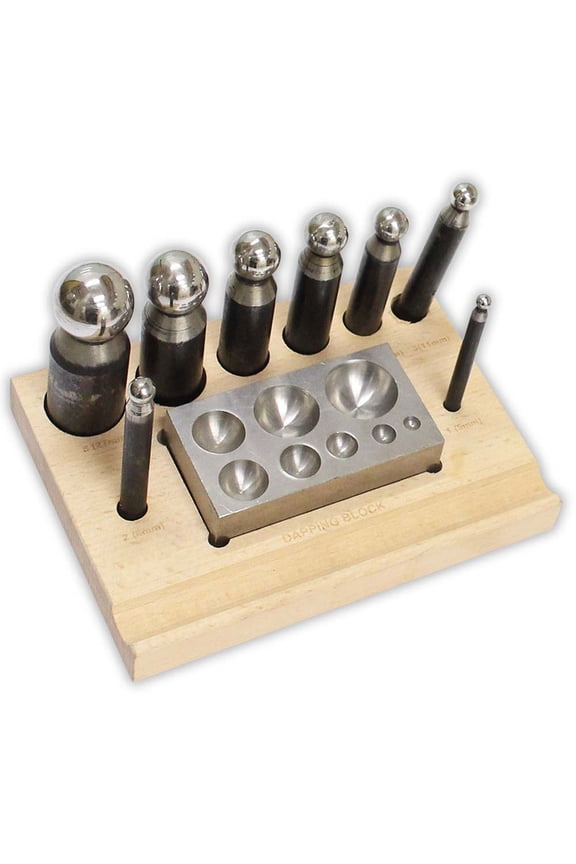 BENCH WIZARD 10 Piece Dapping Set | With Organized Wood Stand | For Jewelry Making & Metal Shaping