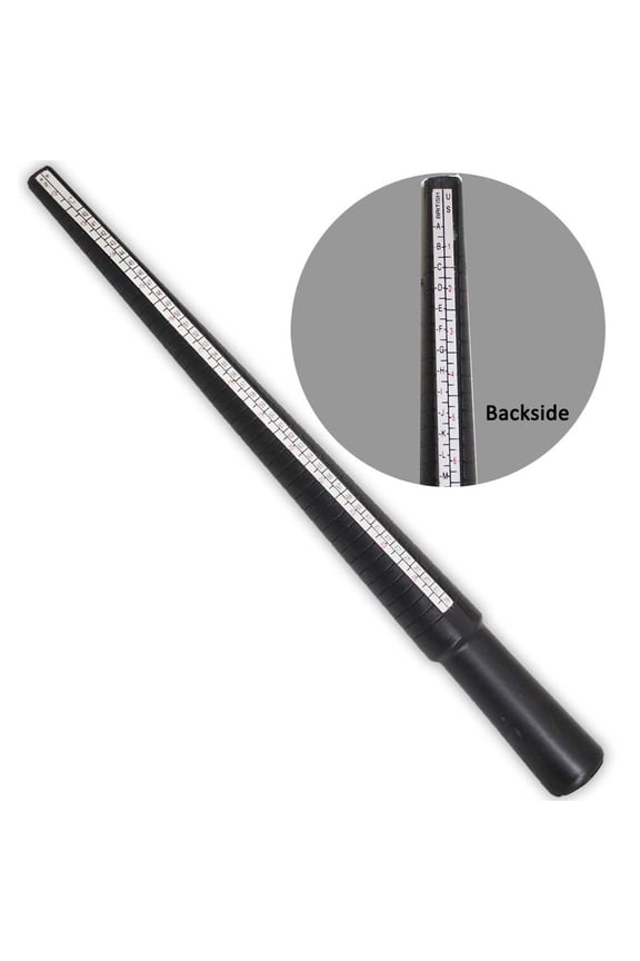 BENCH WIZARD 11.5" Black Plastic Ring Stick | Dual-Sided Design | US 1-16 & British A-Z, 1-6 Measurements | Lightweight & Accurate