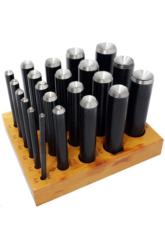 BENCH WIZARD 22 Piece Dapping Cutter Set | Hard Steel & 50-55 Tempered | Sizes from 7/64" (2.8mm) to 7/8" (22.2mm) | 3.5" (8.9 cm) Cutter Length | Wooden Tray Included