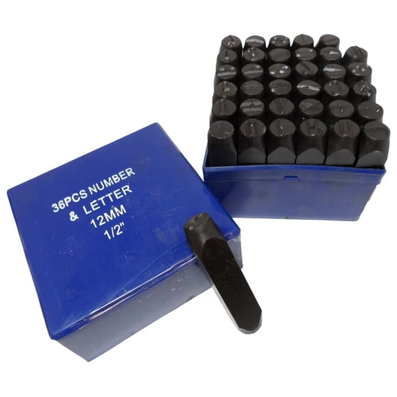 BENCH WIZARD 36 Pc Punch Set | 1/2" (12mm) Number & Capital Letters | Durable Forged Steel | Comprehensive Marking Kit for Metals & Softwood
