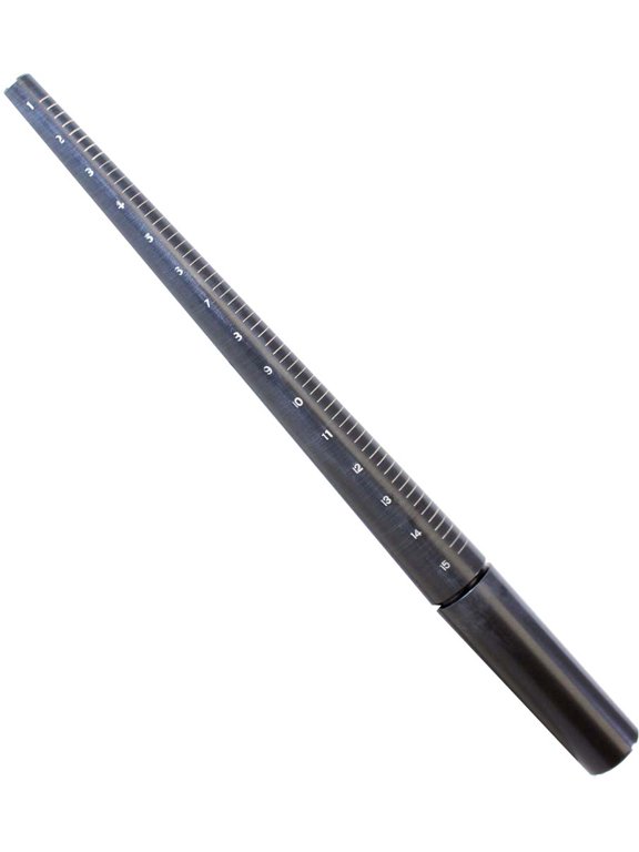 BENCH WIZARD Black Oxidized Aluminum Ring Mandrell | 12 1/4" (31.1 cm) Length | Sizes 1 to 15 | White Markings | Scratch-proof