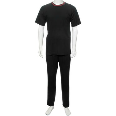 BENEFIT WEAR Men's Adaptive Back Snap Knit Short Sleeve Pant Set (Black-Sm)