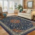 thumbnail image 1 of BENESKY 2' x 6' Monaco Collection Runner Rug, Boho Chic Medallion Distressed Design, Non-Shedding & Easy Care, Ideal for Living Room, Bedroom, Navy Blue & Orange, 1 of 5