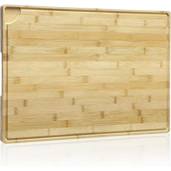 BENESKY 24 x 16 inch Extra Large Bamboo Cutting Boards for Kitchen, XXL Wood Charcuterie Boards Cheese Serving Tray with Side Handles and Juice Grooves, Solid Reversible