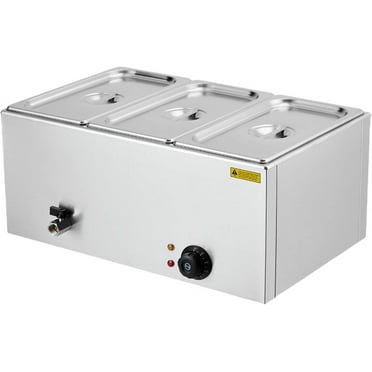 BENESKY 3-Pan 21QT Electric Commercial Food Warmer, Stainless Steel Bain Marie Buffet Steam Table with Tap & Lid for Parties Catering Restaurant
