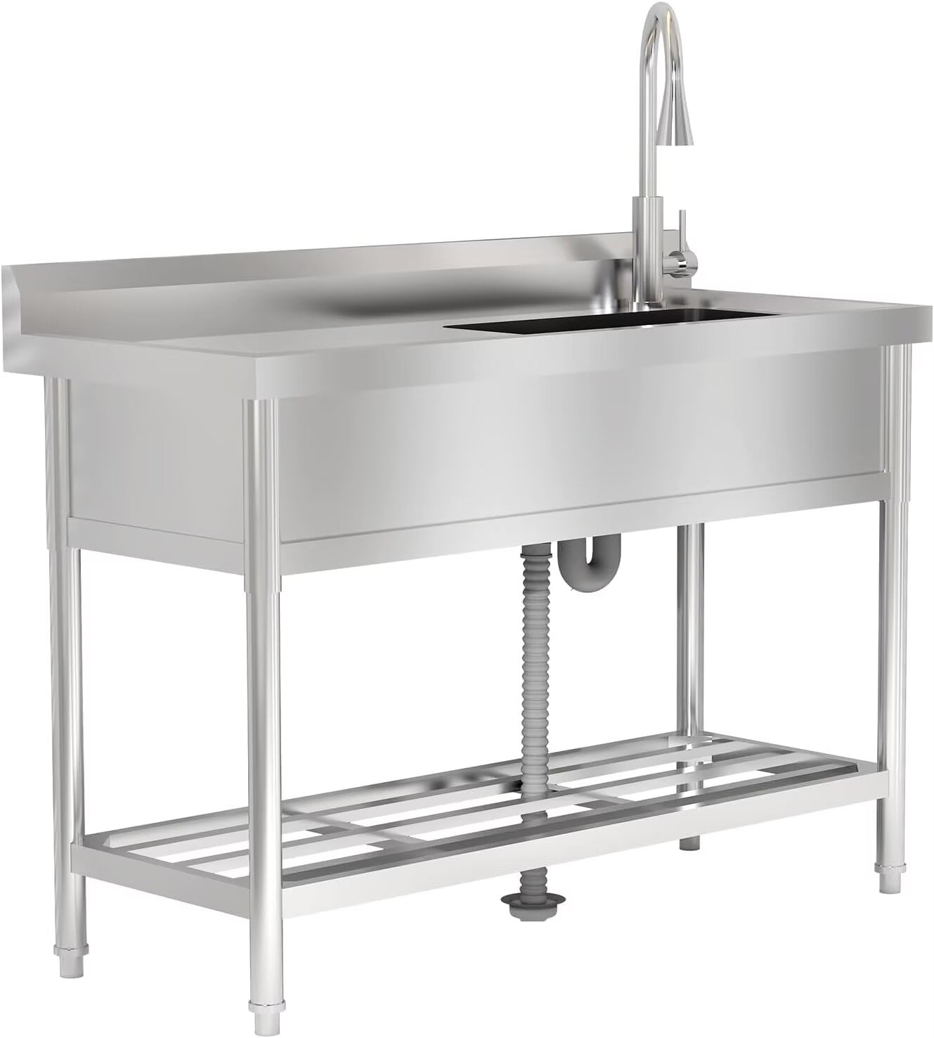 BENESKY 47 inch Stainless Steel Utility Sink, Commercial Kitchen Single Bowl Sink with Cold and Hot Water Faucet, Hoses and Drain Kit, Stainless Utility Sink for Kitchens, Bathrooms