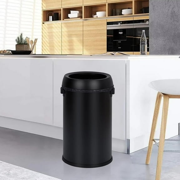 BENESKY 65 Liter/17 Gallon Open Top Trash Can, Stainless Steel Outdoor Garbage Can, Commercial Grade Heavy Duty Cylindrical Rubbish Bin for Home Office Restaurant, Black