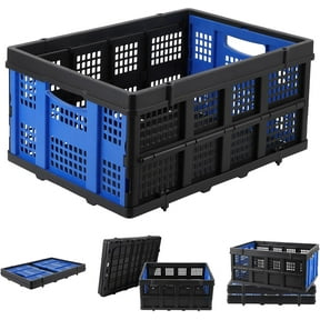 BENESKY Collapsible Plastic Crate, Foldable Storage Basket, Stackable Utility Crate with Handle for Kitchen Office Camping Classroom Storage