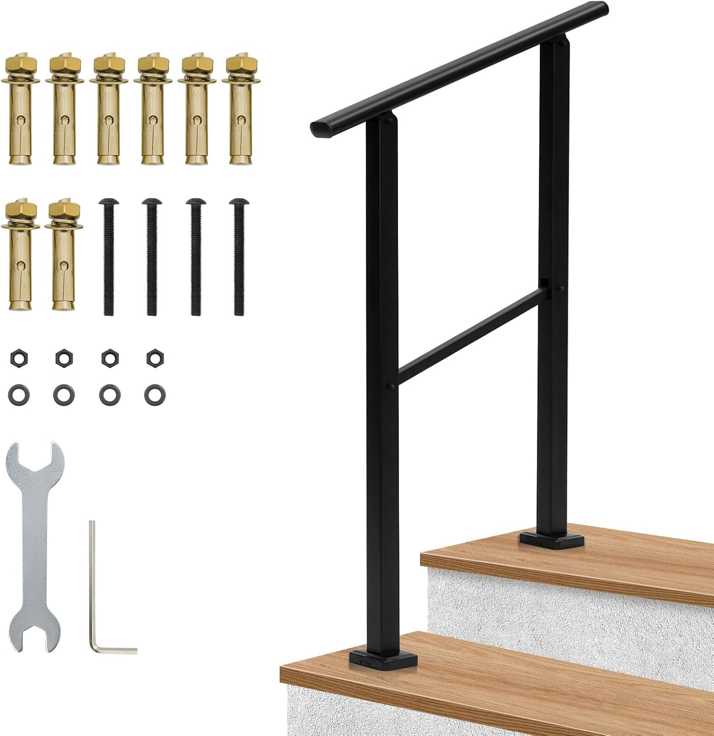 BENESKY Metal Hand Rails for Outdoor Steps, 2 Step Outdoor Handrail ...