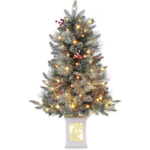 BENESKY Pre-Lit Tabletop Christmas Tree, 3ft Small Artificial Christmas Tree with Lighting Base & 78 Led Lights, 8 Lighting Modes, Home Office Holiday Outdoor Indoor Christmas Decor