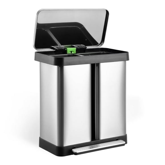 BENESKY Rectangular Dual Compartment Recycling Kitchen Step Trash Can, 72 Liter/19 Gallon, Stainless Steel, Soft Close Lid