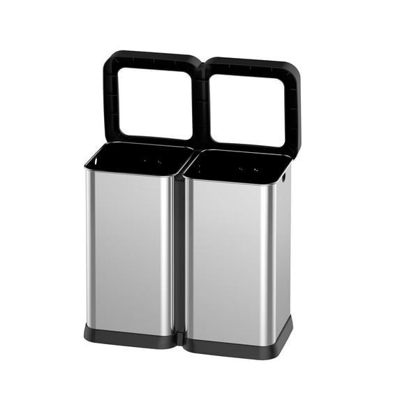 BENESKY Stainless Steel Kitchen Trash Can, 13.2 Gallon (2 x 6.6 Gallon) Dual Compartment Garbage Can, 50L Open Top Waste Bins for Kitchen, Home Office
