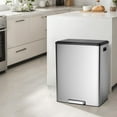 thumbnail image 1 of BENESKY Step Dual Trash Can, 30+30 Liter/ 8+8 Gallon Recycle Bins with Lid, 2 Removable Wastebucket, Step Pedal, Large Stainless Steel Double Trash Bin, Silver, 1 of 7