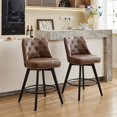 thumbnail image 1 of BENESKY Swivel Bar Stools Set of 2, Modern Counter Height Bar Stools with Back and Wood Legs, 26" H Seat Height Upholstered Barstools Bar Chair for Kitchen Island Home Bar, Leather Brown, 1 of 8