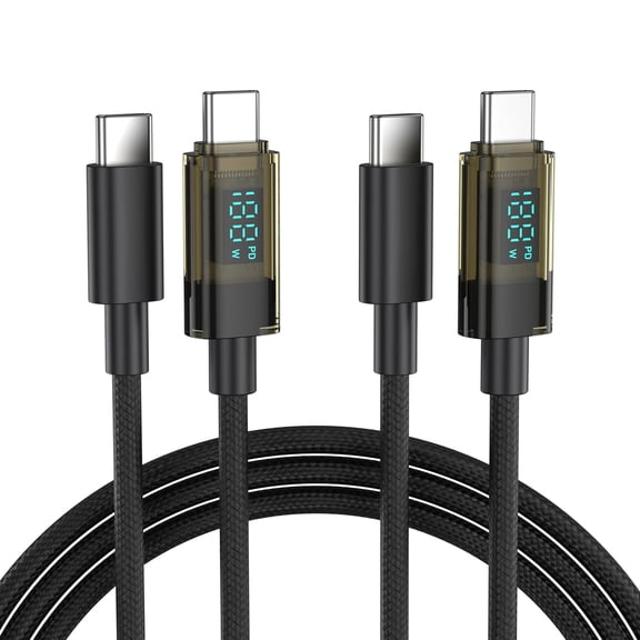 BENFEI 100W USB C to USB C Cable with LED Display [2-Pack 3.3 Feet], USB C Transparent Fast Charging Cable for iPhone 17/16/15 Pro Max/Plus, iPad, MacBook, Samsung Galaxy S25/S24/S23, Google Pixel