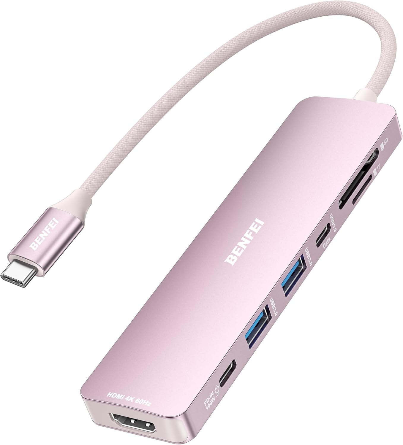 BENFEI 7-in-1 USB C Hub with HDMI(4K@60Hz), 2 USB-A, 1 USB-C Data, 100W Charge, SD/TF Card Reader, Silicone Tangle-Free Cable Compatible with MacBook Pro/Air, iPad Pro, iMac, iPhone 15 Pro/Pro Max