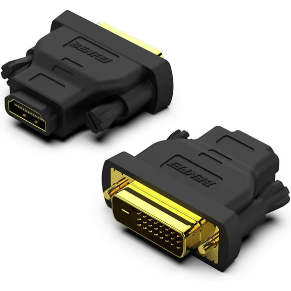 BENFEI DVI to HDMI, Bidirectional DVI (DVI-D) to HDMI Male to Female Adapter with Gold-Plated Cord 2 Pack