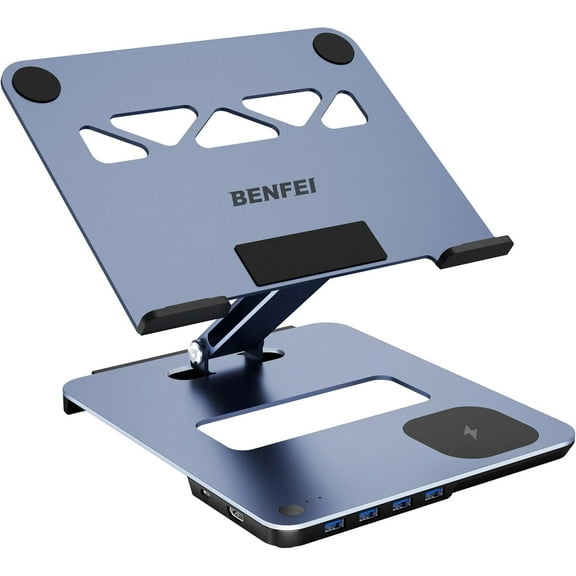 BENFEI Laptop Stand with USB C 6in1 Docking Station, 15W Magnetic Wireless Charger, USB 3.0 KVM Switch, HDMI 4K@60Hz, 4*USB3.0, 100 PD Compatible with MacBook Pro/Air, iPad Pro, XPS, Thinkpad