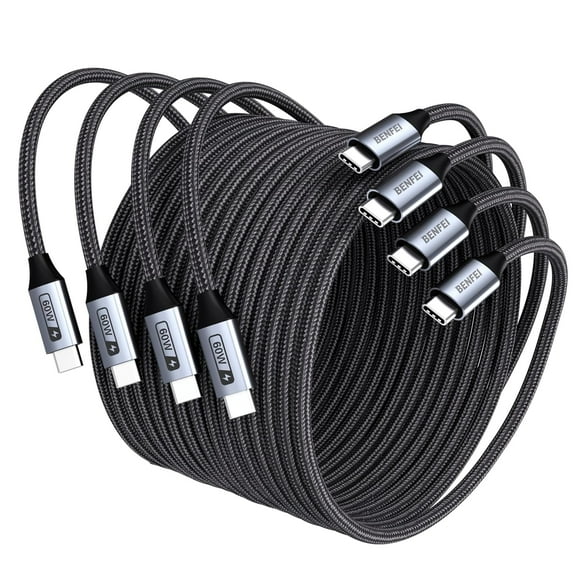 BENFEI USB C Fast Charging 60W Cable, 4-Pack(3.3ft/3.3ft/6.6ft/6.6ft) Nylon Braided Cable