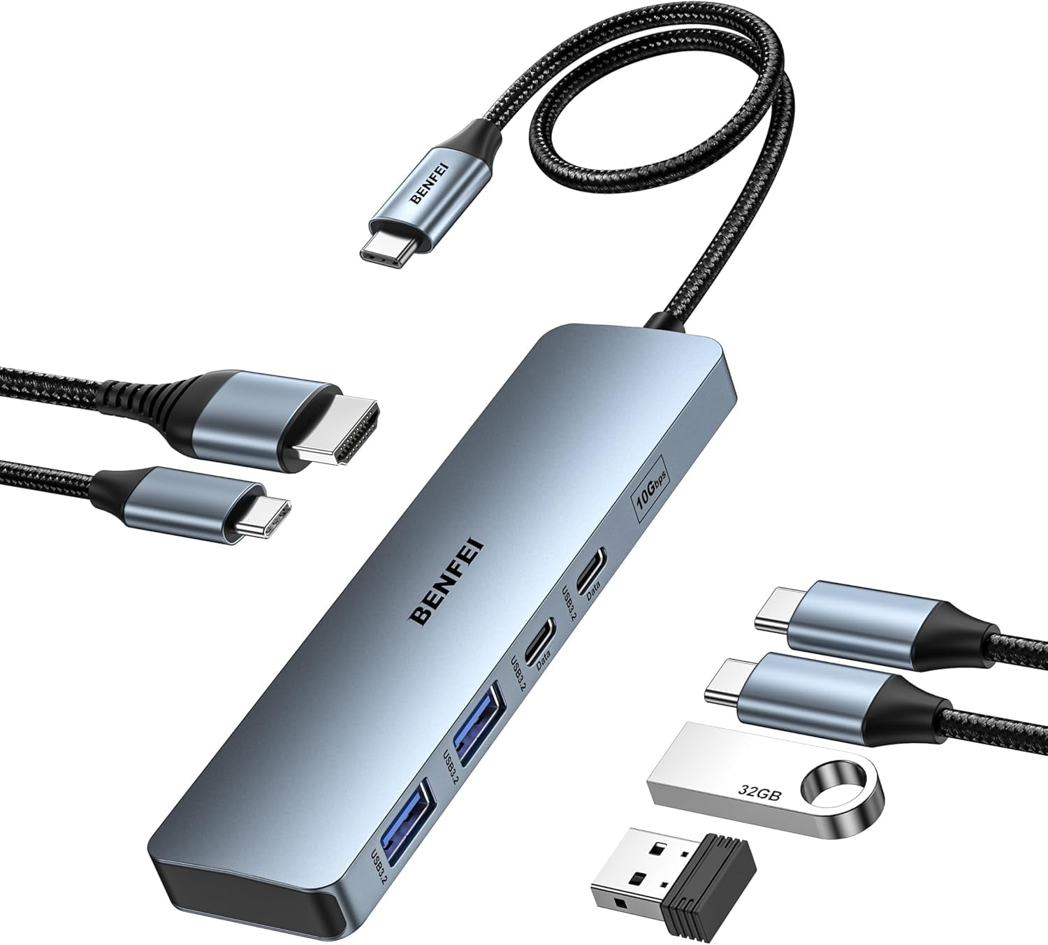 BENFEI USB C HUB 6-in-1 with HDMI(4K@60Hz), 100W Power Delivery, 10Gbps 2*USB-A and 2*USB-C