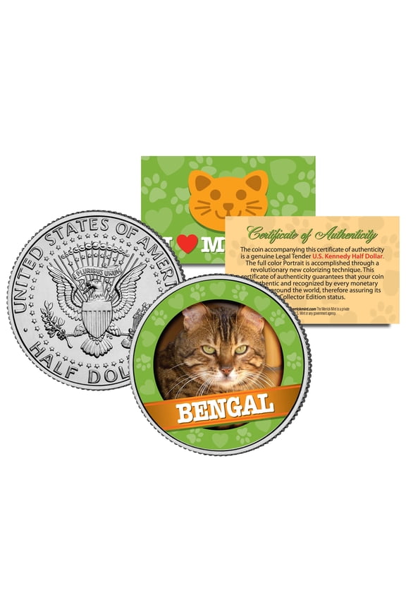BENGAL Cat JFK Kennedy Half Dollar US Colorized Coin