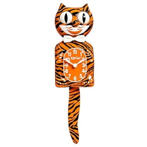 Kit Cat Klock Bengal Tiger Orange and Black Retro Wall Clock, 10 Inch Cat Clock with Moving Eyes and Tail, Battery Powered, Made in USA