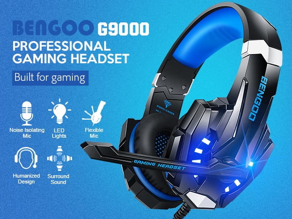 BENGOO G9000 Stereo Gaming Headset with Noise Cancelling Mic, LED Light, Bass Surround for PS4 PC Xbox One PS5 Controller