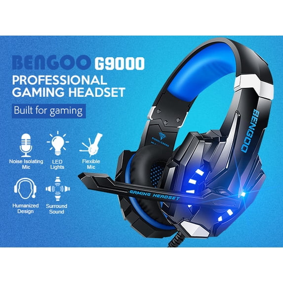 BENGOO G9000 Stereo Gaming Headset with Noise Cancelling Mic, LED Light, Bass Surround for PS4 PC Xbox One PS5 Controller