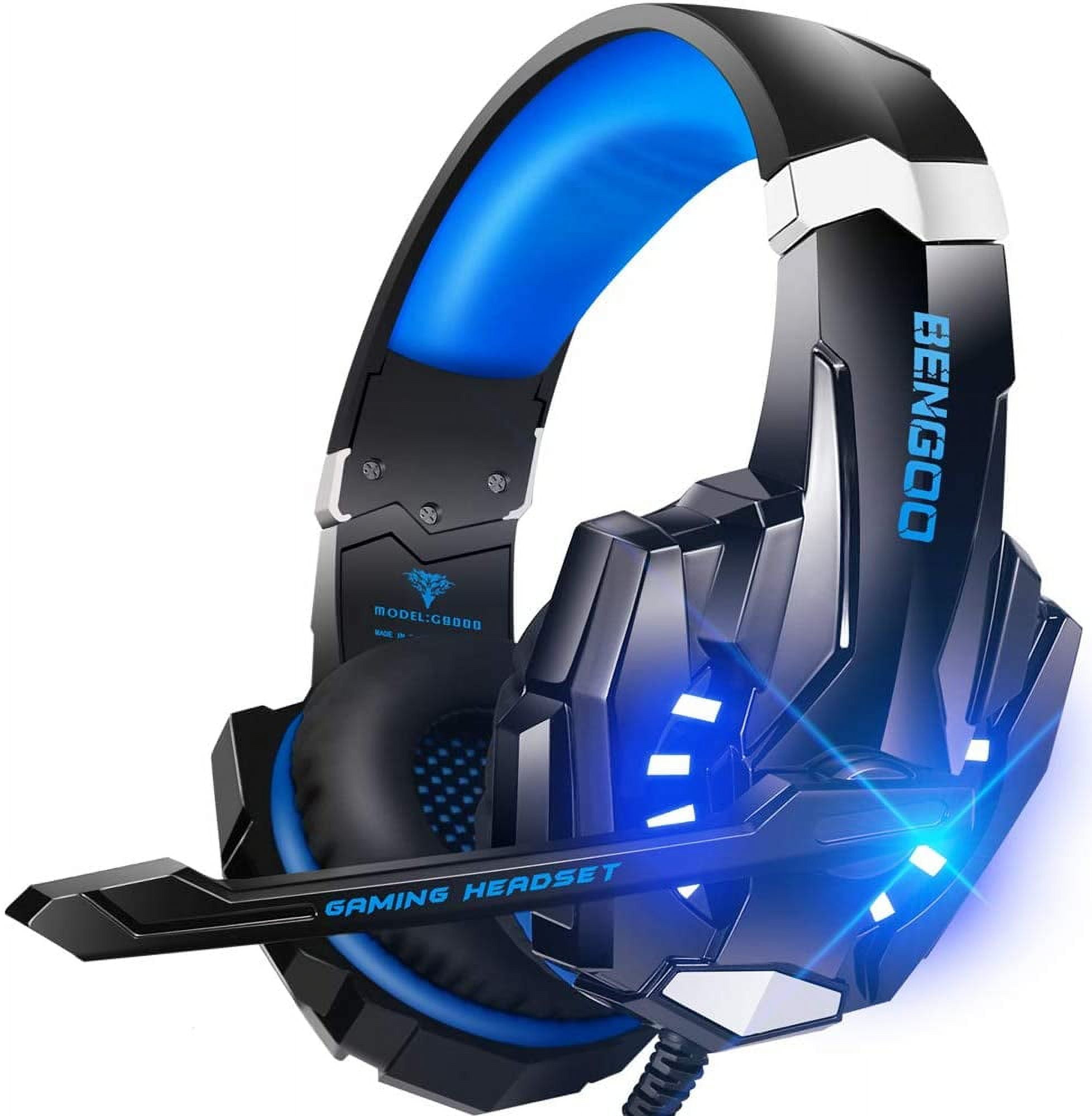 SPBPQY G9000 Stereo Gaming Headset for PS4 PC Xbox One PS5 Controller,  Noise Cancelling Over Ear Headphones with Mic, LED Light, Bass Surround,  Soft