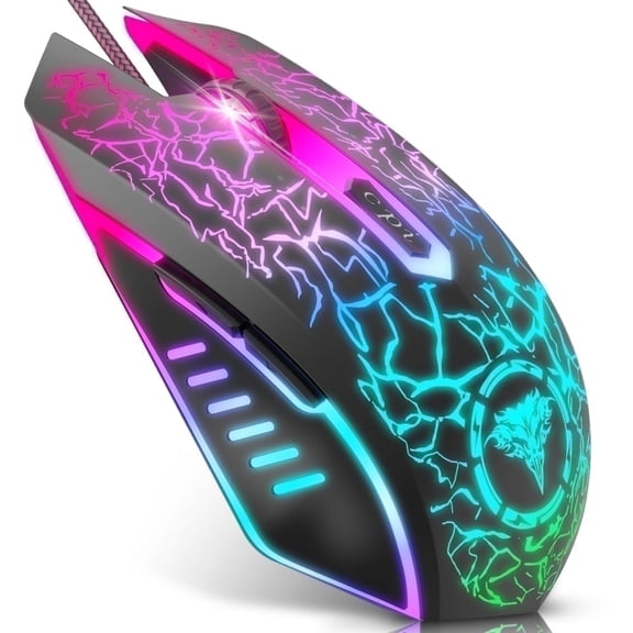 BENGOO Gaming Mouse Wired, Ergonomic Gamer Laptop PC Optical Computer Mice with RGB Backlit, 4 Adjustable DPI Up to 3600, 6 Programmable Buttons for Windows 7/8/10/XP Vista Linux -Black