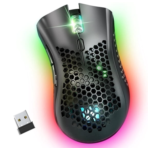 BENGOO KM-1 Wireless Gaming Mouse, Computer Mouse with Honeycomb Shell, 6 Programmed Buttons, 3 Adjustable DPI, USB Receiver, Ergonomic RGB Optical Gamer Mice Mouse for Laptop PC Mac