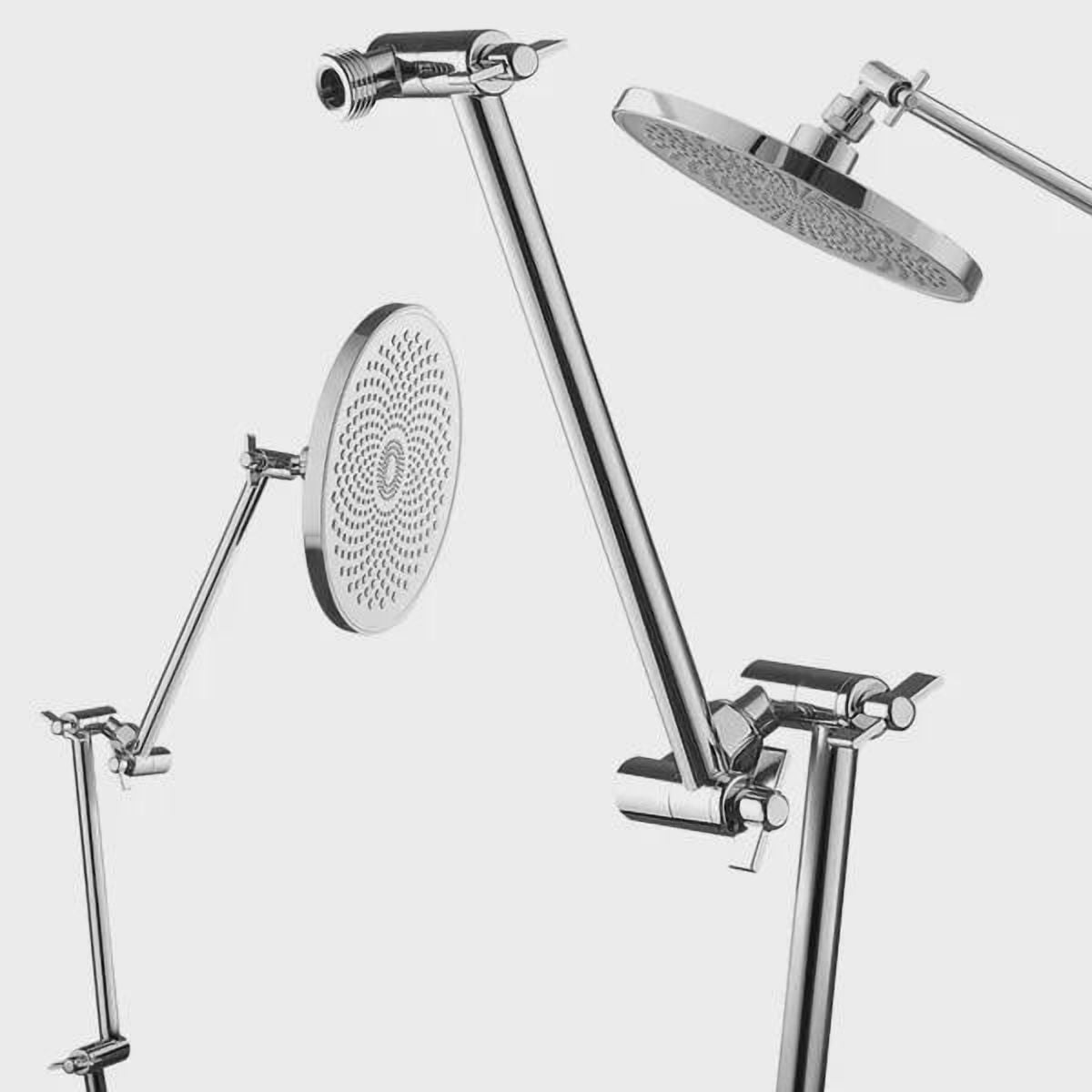BENGPAOBA-16-Inch Brass Shower Head Extension Arm - Flexible Adjustable Height & Angle, Chrome Finish, G1/2 Universal Thread Compatible for Rain and Handheld Showerheads