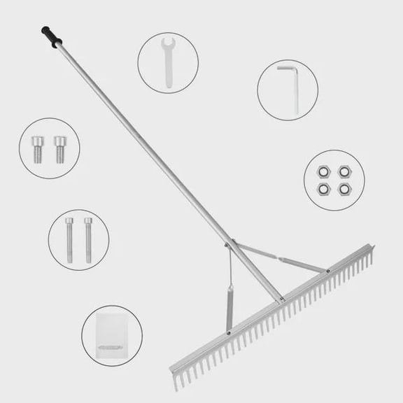 BENGPAOBA-36-Inch Aluminum Landscape Rake with 75-Inch Long Handle Ideal for Soil Loosening, Lawn Care, Weeding, and Lake Maintenance Perfect for Gardens and Ponds