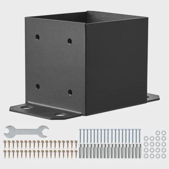 BENGPAOBA-6x6 Post Base 4 Pcs 5.6x5.6 Inch Heavy Duty Powder Coated Matte Black Wood Post Anchor Brackets for Deck Railing Pavilion Support